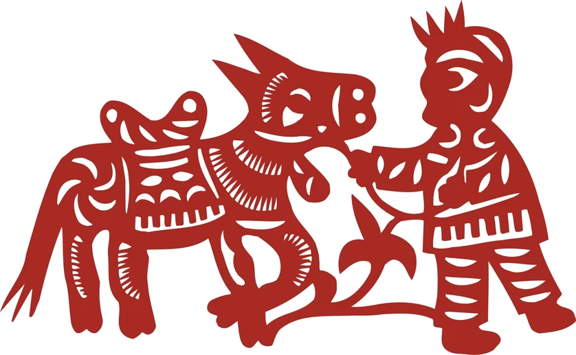 中国风中式传统喜庆民俗人物动物窗花剪纸插画边框AI矢量PNG素材【2317】